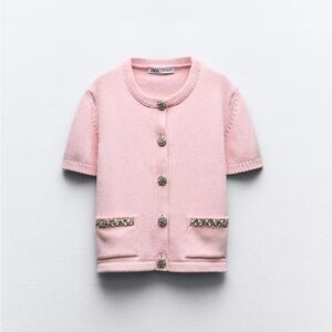 Zara Pink Short-Sleeve Cardigan